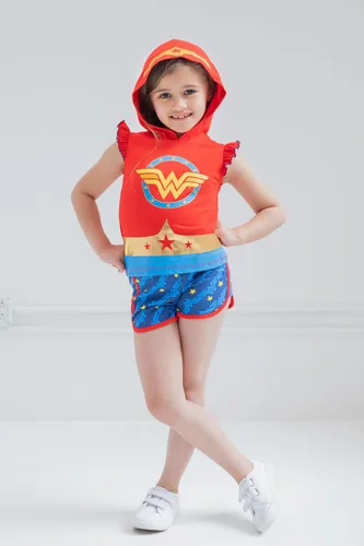 Miniatura 2 de DC Comics Camiseta sin mangas para niñas de la Liga de la Justicia Wonder Woman y Dolphin Active French Terry Shorts de niño a niño grande