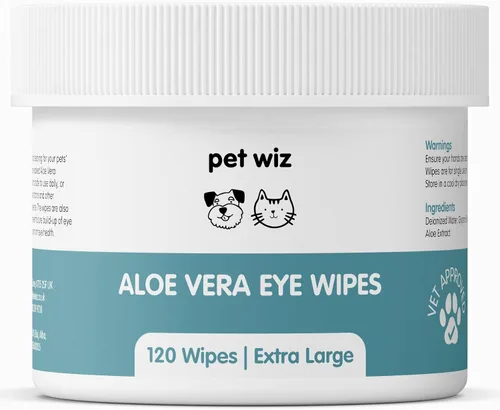 pet wiz Toallitas de ojos de aloe vera para limpiar perros y gatos - Extra grandes