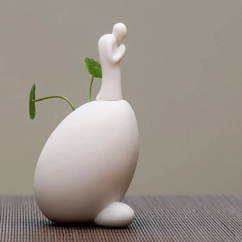Miniatura 3 de KJYHXX Figura de Buda de cerámica sin fase, dispositivo de arreglo floral hidropónico de monje, adorno pequeño ideal para escritorios del hogar
