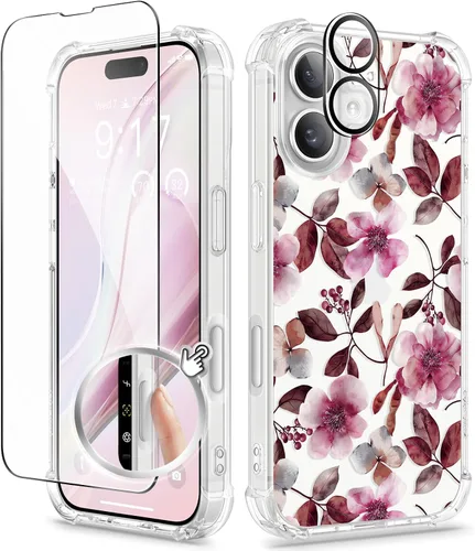 Miniatura 157 de GVIEWIN - Funda floral para iPhone 14 de 6.1 pulgadas, protector de pantalla + protector de lente de cámara, no se amarillenta, a prueba de golpes