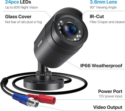 Miniatura 8 de ZOSI Paquete de 2 cámaras de seguridad HD 1080P con audio, cámara de vigilancia doméstica de 2 MP para interiores y exteriores, visión nocturna IR