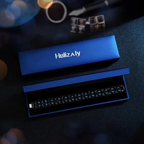 Miniatura 6 de Holizaly Pulsera curvada para hombre, chapado en iones negro y azul, regalos negros para hombres y mujeres, cumpleaños, día de San Valentín, joyas