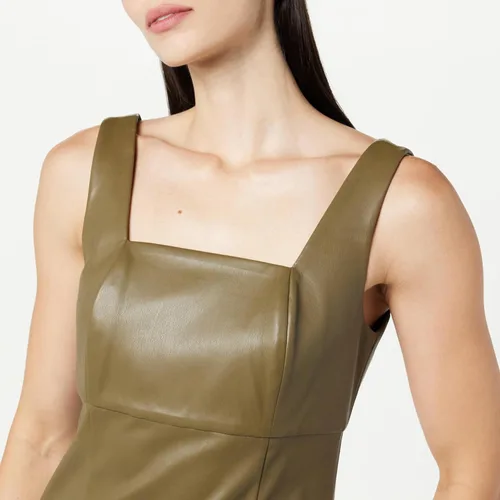 Miniatura 3 de The Drop Hank - Mini vestido de piel vegana con cuello cuadrado para mujer