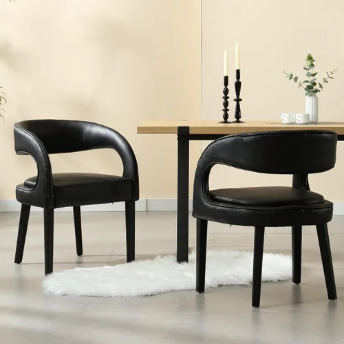 Miniatura 21 de Shunzhi Juego de 2 sillas de comedor modernas de barril, sillas tapizadas de lino para comedor con respaldo abierto, sillas de cocina, sillas