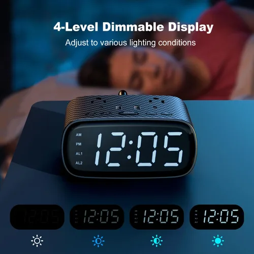 Miniatura 5 de Sussex Reloj despertador con 2 USB-C, 2 cargadores USB-A, 2 tomas de corriente, 2 tomacorrientes, pantalla LED, reloj digital regulable con función