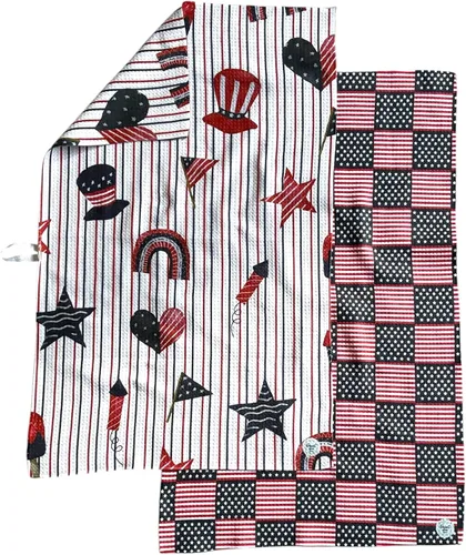 Miniatura 20 de Paquete de 2 Paños de cocina de doble cara Microfibra de tejido gofre Altamente absorbente Lazo para colgar Paños de cocina