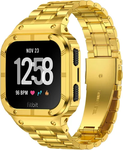 Miniatura 10 de BAITEYOU Correa de reloj de acero inoxidable con funda compatible con Fitbit Versa/Fitbit Sense Bands, pulseras de metal protectoras resistentes