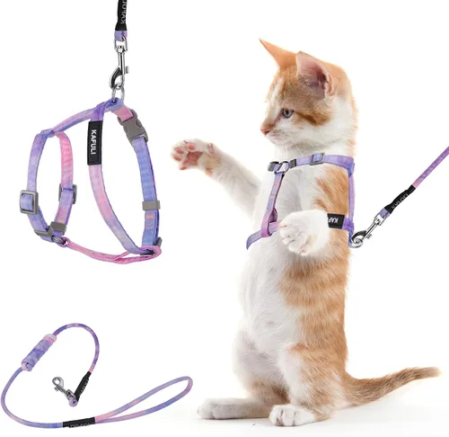 TIESOME Juego de arnés y correa para gato, arnés ajustable degradado para gatito, arnés a prueba de escapes con correa para gatito al aire libre