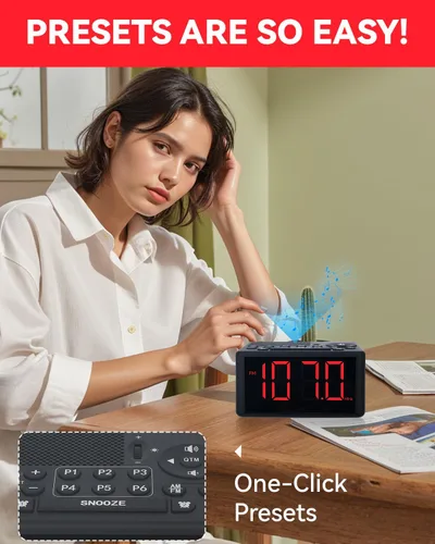 Miniatura 5 de Reloj de alarma digital con radio AM/FM, preajustes, alarmas duales, alarma de días laborables/fines de semana, función de repetición, temporizador