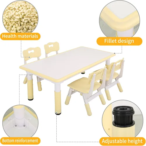 Miniatura 5 de UNICOO - Juego de mesa y sillas de estudio para niños, escritorio de arte infantil de plástico ajustable en altura con 4 asientos, juego de mesa
