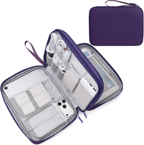 Miniatura 76 de FYY Organizador para accesorios electrónicos, para viajes, para cables, celular y cargadores, estuche portátil, impermeable, doble capa, bolsa
