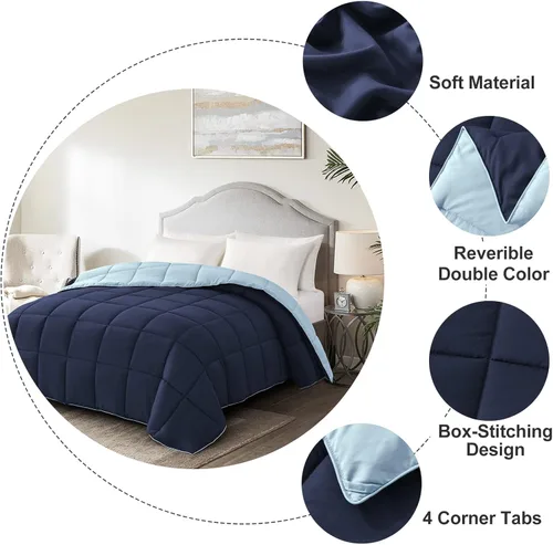 Miniatura 4 de Homelike Moment Edredón tamaño King - Relleno de edredón azul alternativo de plumón para cama King, edredón ligero, ropa de cama acolchada, suave