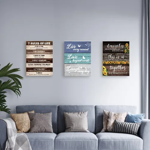 Miniatura 6 de Letrero con cita en lienzo enmarcado con texto en inglés "Live Love Laugh Love", decoración de pared para el hogar, cocina, comedor, sala de estar