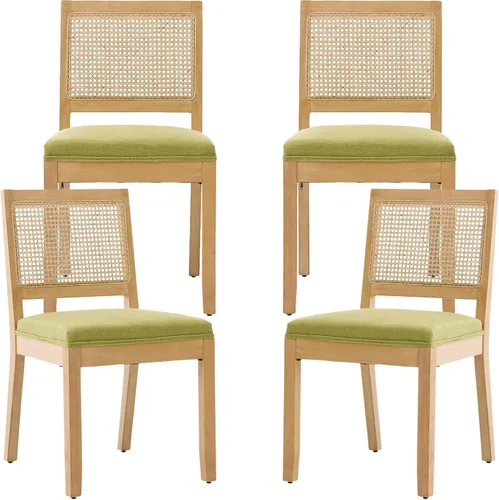 Miniatura 70 de Juego de 2 sillas de comedor de campo francés, sillas de comedor de madera de granja beige, silla de comedor con respaldo tejido con cojín tapizado