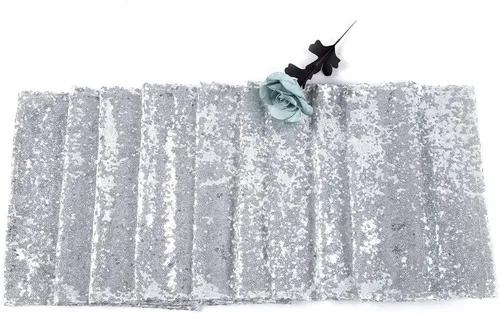 Miniatura 18 de JYFLZQ Camino de mesa de lentejuelas negras de 12 x 72 pulgadas, manteles de mesa de tela con lentejuelas negras brillantes - Caminos brillantes