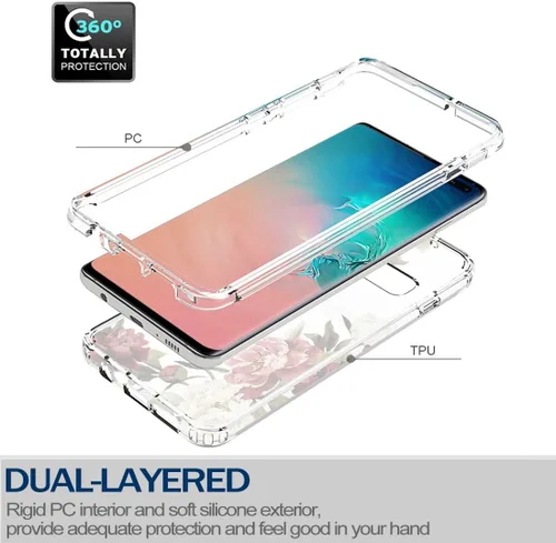 Miniatura 3 de Funda para Galaxy S10+ Plus, SM-G975U con protector de pantalla de vidrio templado, carcasa rígida de protección de diseño floral de cuerpo completo
