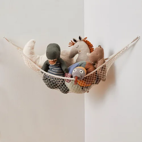 3 Sprouts Hamaca grande para animales de peluche, organizador de red de juguetes de pared de esquina para animales de peluche, solución de