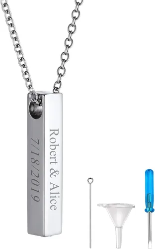 Miniatura 170 de FindChic Collares personalizados con urna para cenizas, barra vertical, gato, luna, reloj de arena, garra de perro, acero inoxidable, chapado en oro