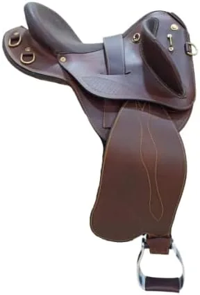 SR Sillín hecho a mano bien acolchado australiano de cuero balanceado de carreras de caballos de carreras, marrón oscuro 15 pulgadas, 16 pulgadas 17