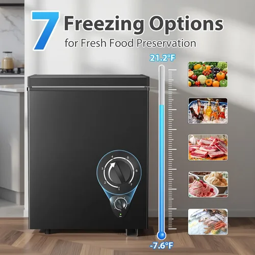 Miniatura 2 de Congelador vertical de 4.2 pies cúbicos LifePlus, arcón congelador pequeño con 7 configuraciones de temperatura, canasta removible y ruedas