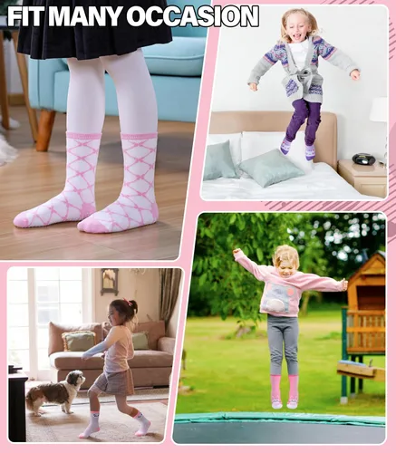 Miniatura 5 de Calcetines antideslizantes para niñas pequeñas, calcetines de algodón con agarres, 12 pares