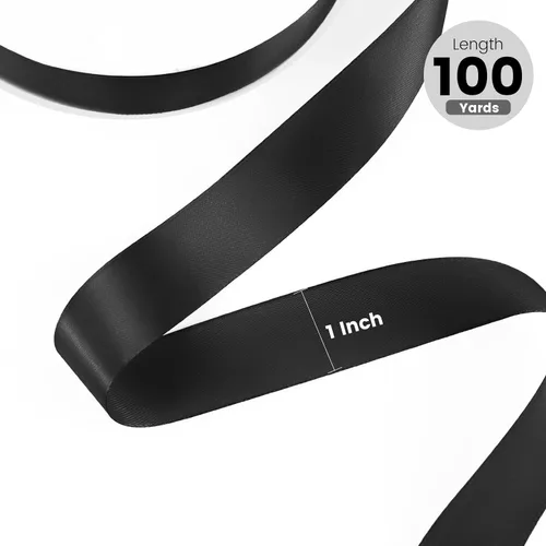 Miniatura 2 de Cinta de satén de 1 pulgada x 100 yardas, cinta de seda negra con carrete, ideal para envolver regalos, ramos florales, manualidades, decoraciones