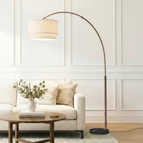Brightech Mason - Lámpara de pie de arco, lámpara de pie de esquina moderna con pantalla de tambor colgante única para sala de estar - Luz curva