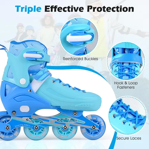 Miniatura 5 de BABY JOY Patines en línea, 4 tamaños ajustables para niños con ruedas iluminadas para niños de 5 a 14 años, divertidos patines iluminadores