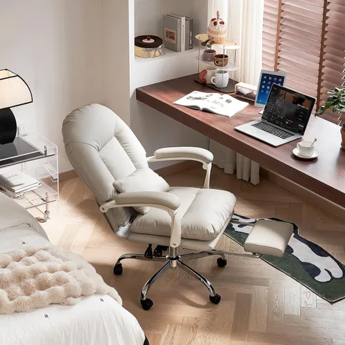 Miniatura 2 de EMIAH Silla de Oficina Ergonómica con Reposapiés Silla Entrecruzada con Ruedas Silla Ejecutiva de Oficina Reclinable Respaldo Medio Cuero PU Sillas
