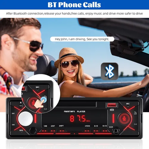 Miniatura 2 de Radio estéreo multimedia Bluetooth de un solo DIN, reproductor de MP3 de audio para automóvil, compatible con llamadas manos libres/USB/FM/TF/AUX