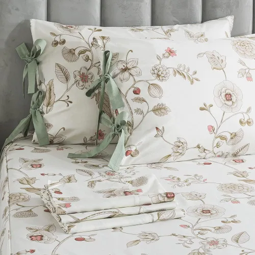 Miniatura 3 de FADFAY Juego de ropa de cama de 7 piezas, 100% algodón, diseño floral beige, tamaño Queen + funda de edredón, ropa de cama completa con flores rosas