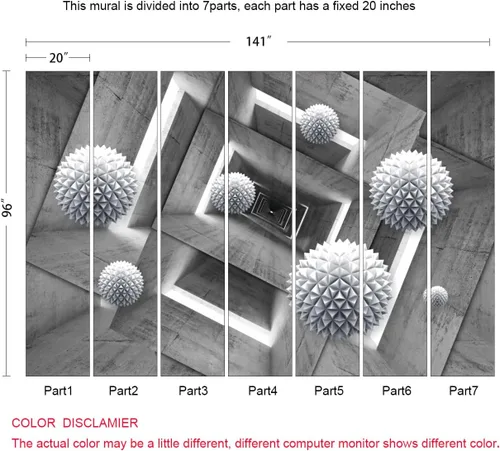 Miniatura 5 de MFWFM 3D Papel pintado de geometría esférica moderna, murales fotográficos espaciales para sala de estar, dormitorio (no se pela ni se pega)