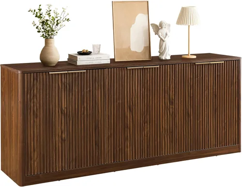 Miniatura 14 de Aparador de buffet acanalado de 59 pulgadas con almacenamiento, credenza grande con 4 puertas, armarios de almacenamiento decorativos de mediados
