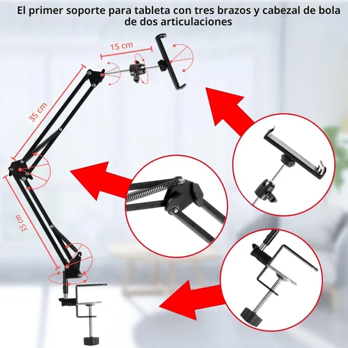 Miniatura 7 de Soporte para Tableta y Soporte para Teléfono para Cama, Soporte para iPad para Escritorio, Cabecera, Mesita de Noche, Mesa, Compatible con iPhone