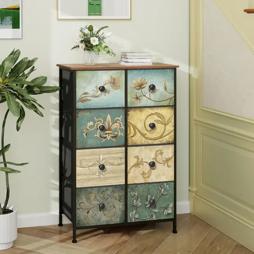 Miniatura 2 de Tohomeor Cómoda de Almacenamiento Estrecha Cómoda Delgada con Cajones de Tela de Flores Retro Gabinete Vertical Delgado para Espacios Pequeños