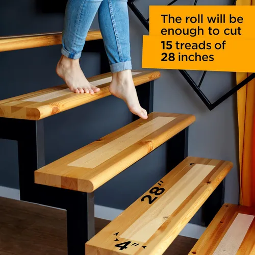 Miniatura 4 de Cinta de agarre adhesiva de seguridad para uso en escaleras, exteriores e interiores, transparente, 4 pulgadas x 35 pies, calcomanías