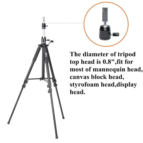 Miniatura 5 de GEXWORLDWIDE GEX - Soporte de trípode de maniquí resistente de 63 pulgadas para peluca, práctica de entrenamiento de cosmetología, cabeza de Negro