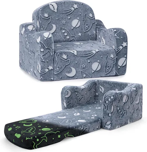 Silla y sofá gruesos y cómodos para niños pequeños, sofá de felpa suave de 2 en 1 plegable para niños, sofá convertible a tumbona para niños