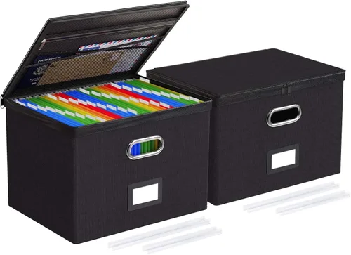 Miniatura 35 de Oterri Paquete de 2 cajas organizadoras de archivos con tapas, caja de archivos con bolsillos de malla, caja organizadora de documentos para Verde