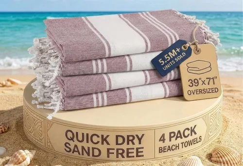 Miniatura 35 de LANE LINEN - Paquete de 4 toallas de playa de gran tamaño, toalla de piscina prelavada, extragrande, de secado rápido y sin arena, toalla de viaje