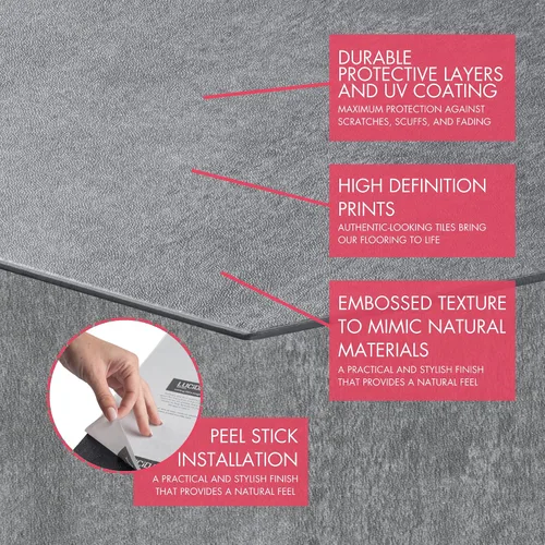 Miniatura 6 de Lucida Surfaces BaseCore HEX - Suelo hexagonal de vinilo gris, 5.75 pulgadas, autoadhesivo, texturizado, moderno, azulejos de despegar y pegar