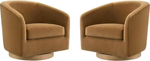 Miniatura 24 de CHITA - Silla decorativa giratoria con diseño de barril tapizada, certificada FSC, para sala de estar, completamente ensamblada, beige lino Lino
