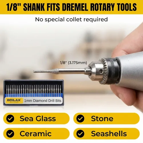 Miniatura 5 de Drilax Juego de 30 brocas de diamante de 0.039 pulgadas (0.039 in), vástago de 1/8 compatible con herramientas rotativas Dremel, brocas de diamante