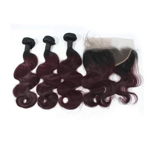 Miniatura 9 de 1B/27 rubio ombre brasileño virgen paquetes con cierres 4pcs lote cuerpo onda 12 con 10 pulgadas ombre encaje cierre con teje pelo