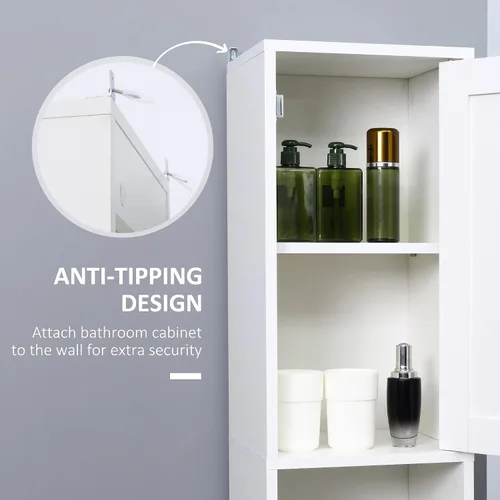 Miniatura 6 de kleankin Armario alto de almacenamiento de baño con espejo, gabinete de torre independiente de madera con estantes ajustables para baño o sala