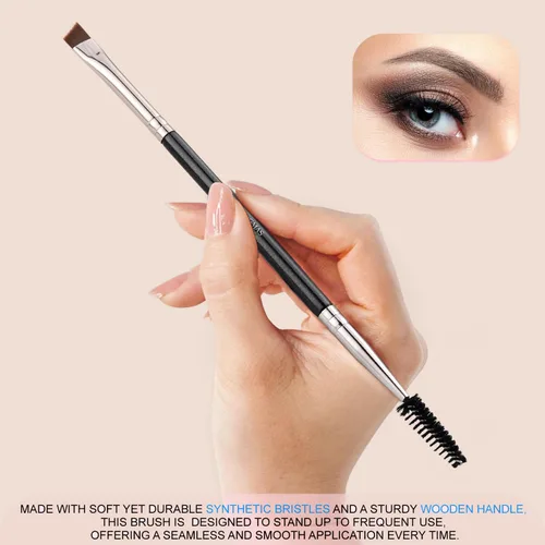 Miniatura 2 de KINGMAS Brocha angular de doble punta para cejas y carrete y cepillo de maquillaje de base