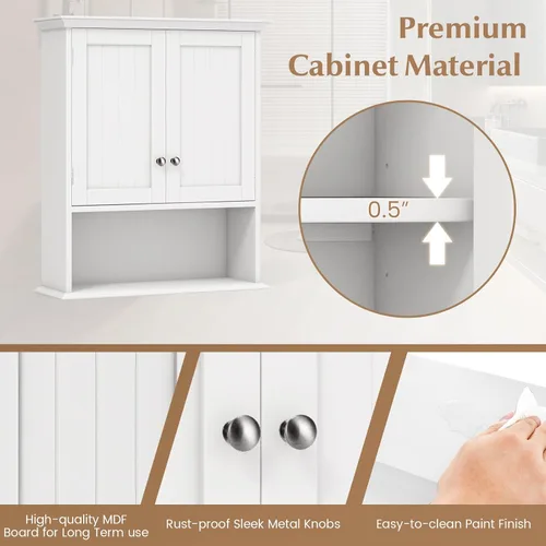 Miniatura 7 de GOFLAME Armario de pared para baño, gabinete de medicina montado en la pared que ahorra espacio con estante ajustable, perno de expansión de estante