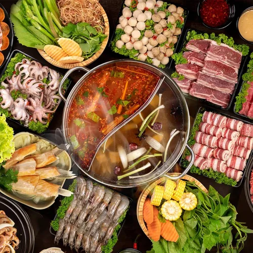 Miniatura 6 de Hemoton Olla caliente con divisor de doble cara china Shabu Shabu olla de acero inoxidable de dos sabores s para estufa de inducción estufa de gas