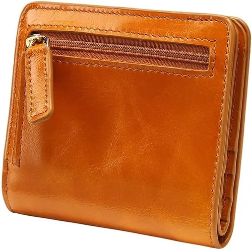 Itslife - Cartera de piel con cierre de cremallera para mujer, tamaño pequeño, con ventana para identificación, marrón (Waxed Brown)), 1301