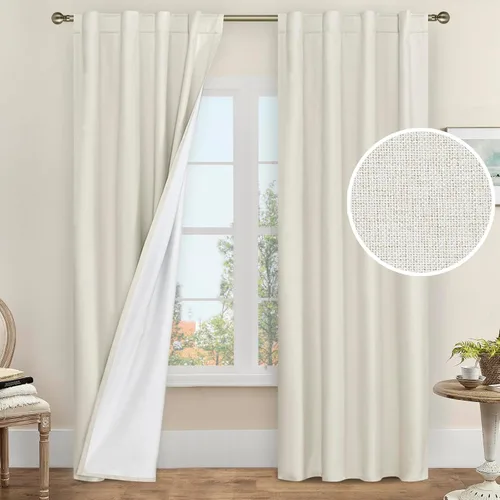 Miniatura 14 de LAMIT Cortinas de lino natural 100 % opacas para ventana, para dormitorio, 45 pulgadas, cortinas térmicas con textura de lino estilo granja